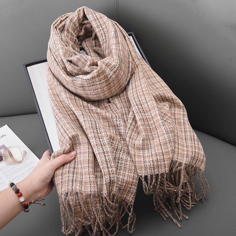 Literary fine-grain plaid warm fringed scarf female sweet retro temperament fashion imitation cashmere fringed shawl male