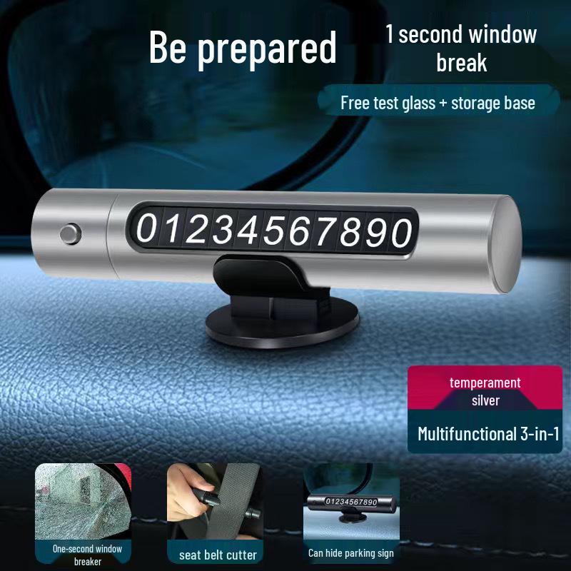 Multi-Function Car Safety Hammer & Emergency Glass Breaker with Parking Number Plate