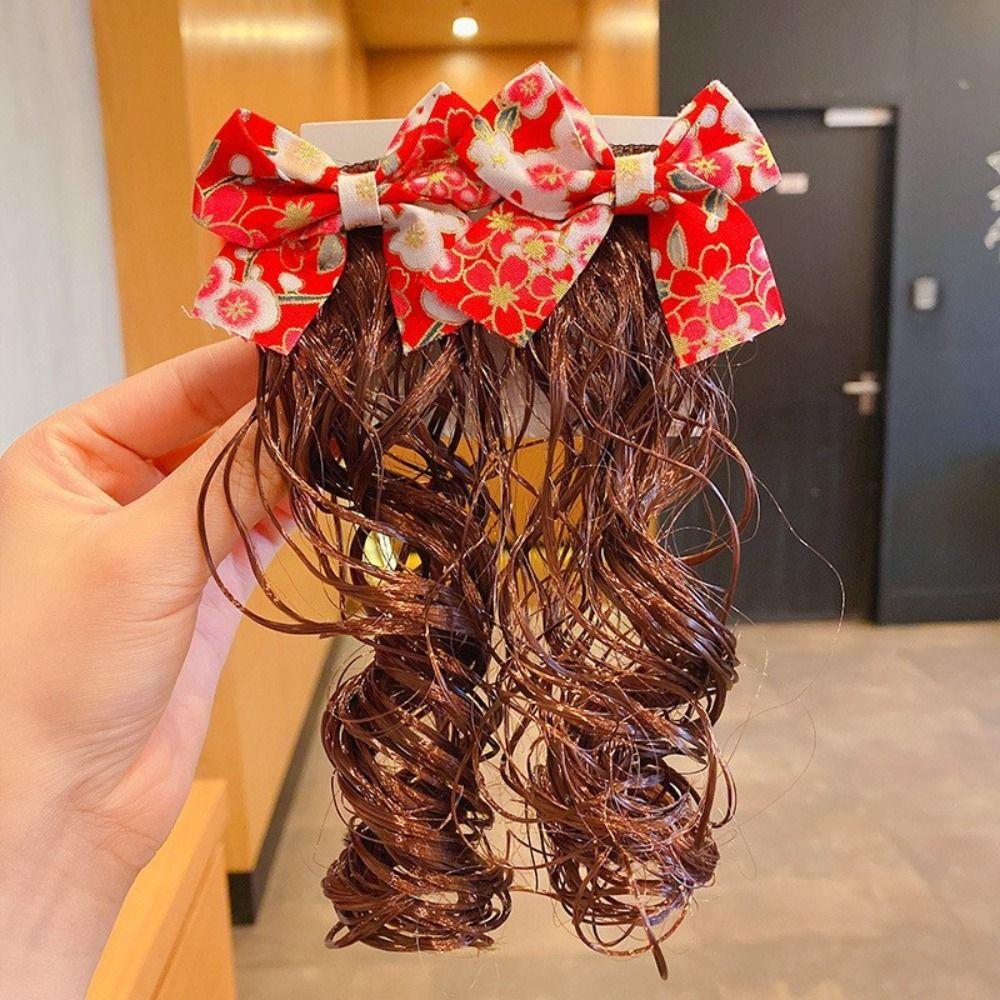 2pcs Chinese Style Baby Wig Hairpin Cute Red Bowknot Hairclip Children's Bow Wig  New Year Festive