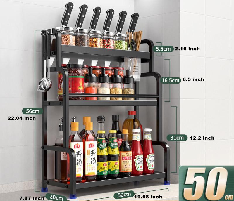 Raft de depozitare pentru bucătărie cu 2/3 straturi Borcan de condimente din oțel inoxidabil Suport de depozitare pentru condimente Bețișoare Raft pentru cuțite Accesorii pentru organizator de bar