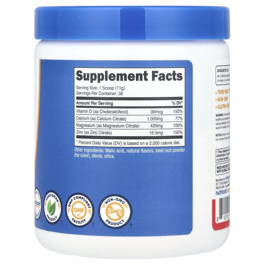 Nutricost Vitamin D3 with Calcium Magnesium and Zinc, Fruit Punch, 12 Oz (336 G)