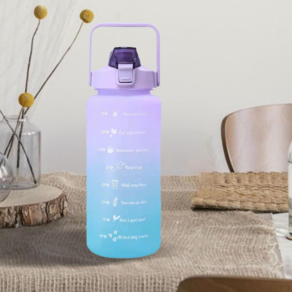 2L tragbare Wasserflasche mit großem Fassungsvermögen, Zeitmarkierung, auslaufsicherer Becher, lila