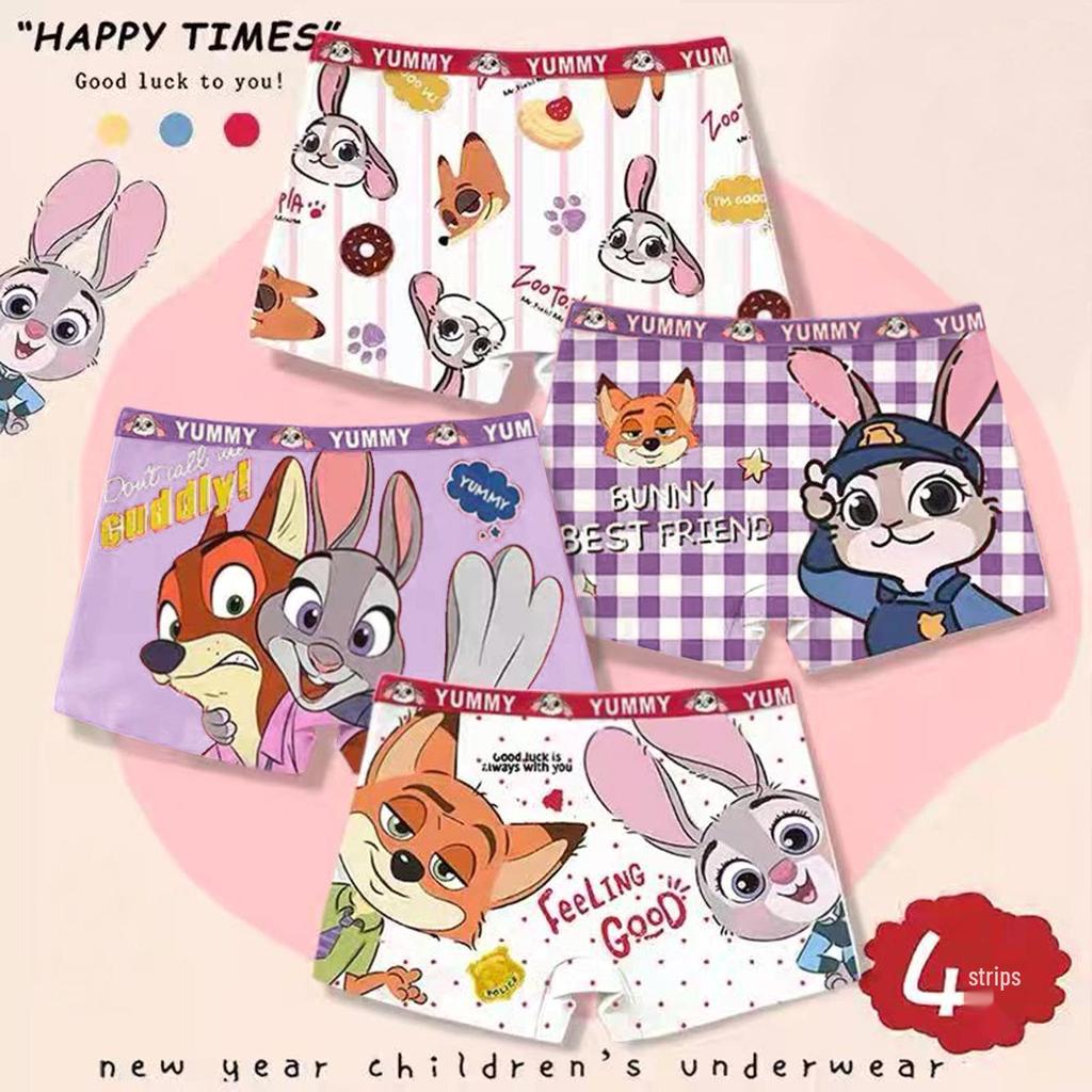 Class A Pure Cotton Girls' Cartoon Boxer Briefs - Breathable, Antibacterial Underwear for Small to Large Children