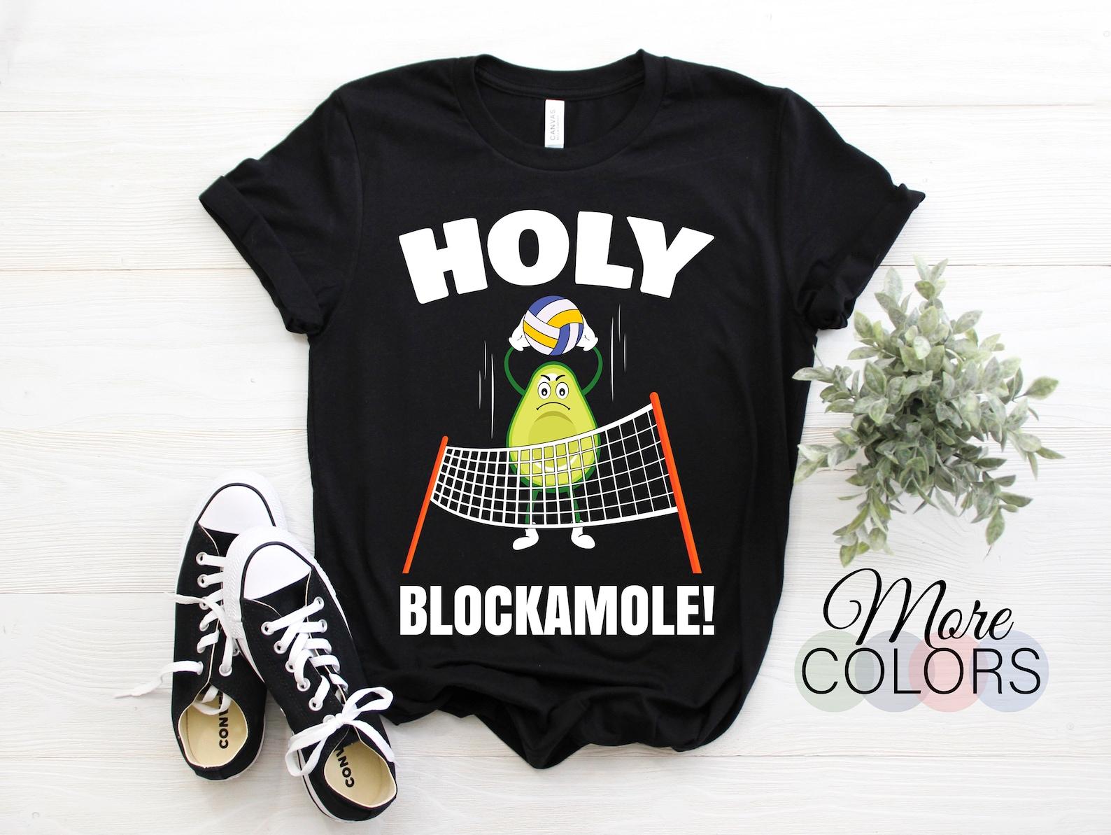 Holy Blockamole Volleyball Player Gifts T-Shirt, Playing Volley Avocado Guacamole Lover Coach, Training Practice, Vegan Vegetarian Present, 160