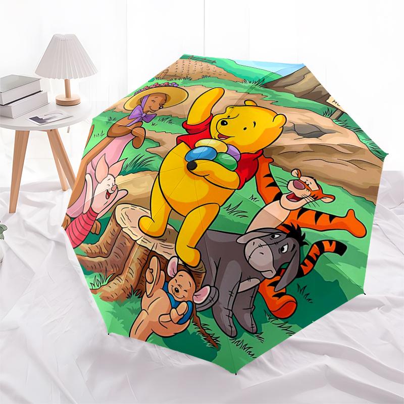 Ombrello da Viaggio a Tema Winnie the Pooh e Amici - 8 Stecche, Apertura e Chiusura Automatiche, Design Pieghevole Portatile, Ombrello Compatto ed Elegante Adatto