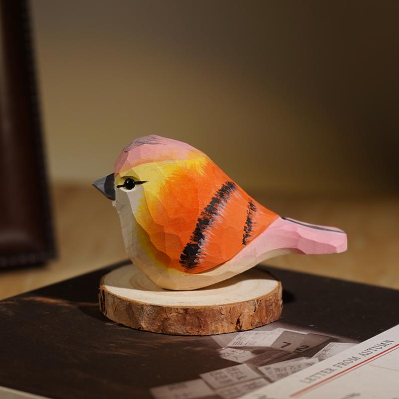 Hand Carved Wooden Bird Cute Sparrow Parrot Chickadee Animal Desktop Decor Original Wood Style