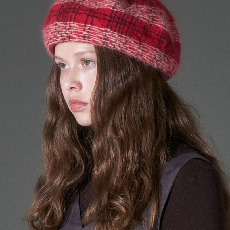 WHITE SANDS Modified Check Angora Beret Comone (4 Colors)