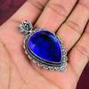 Blauer Saphir Anhänger, handgefertigter Edelstein Anhänger, 925 Sterling Silber Anhänger Antiker Schmuck, Verlobungsgeschenk