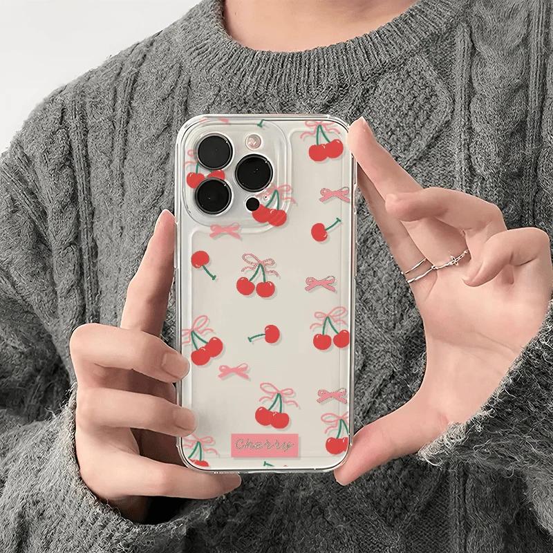 Korean Cute Bow Cherry Clear Case For Infinix Note 30 40 50 Hot 40 Pro 30 Play 30i 50 Smart 8 9 10 Tecno Spark 30C 10 20 Pro