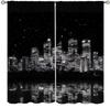 Starry Urban Nightscape Blackout Curtain 2 Panels Water Reflection City Building Print Window Drape for Bedroom Gaming Studio
