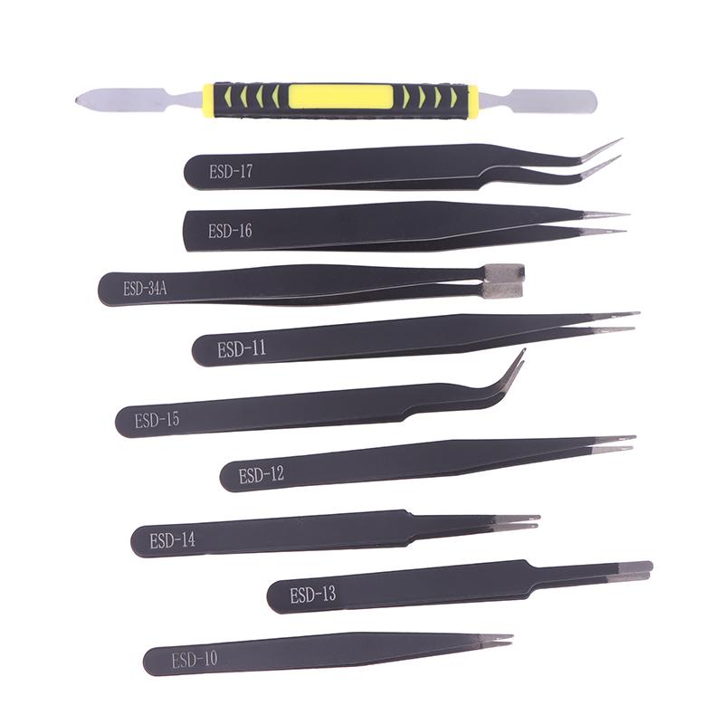 9Pcs Stainless Steel Anti Static Tweezers Set Precision Electronic Repair Tools For Maintenance Precision Tips