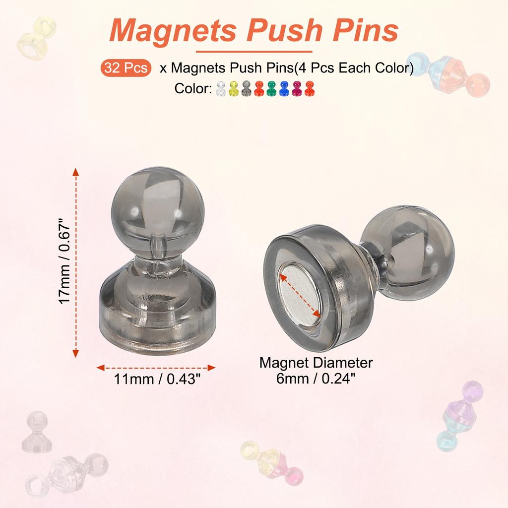 32Pcs Magnets Push Pins Strong Fridge Magnets Magnetic Whiteboard Decorative Thumbtacks for Refrigerator Locker Calendar Office