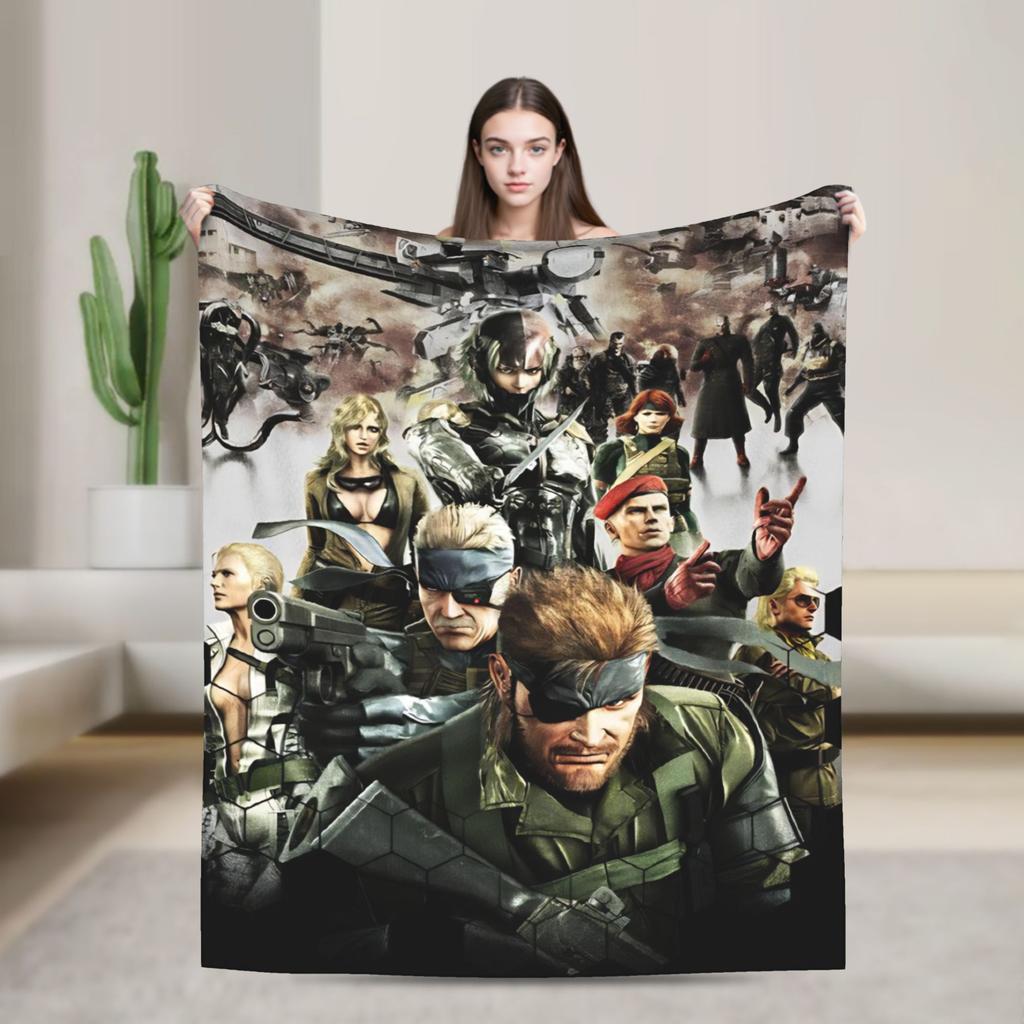 Metal Gear Solid Green Soldier Game Super Soft Blankets Travel Plush Throw Blanket Funny Home Decor Flannel Bedspread Bed Cover