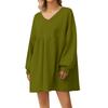 Women's Fashion Casual Large Solid Color Sweatshirt V-Neck Long Sleeve Loose Dress