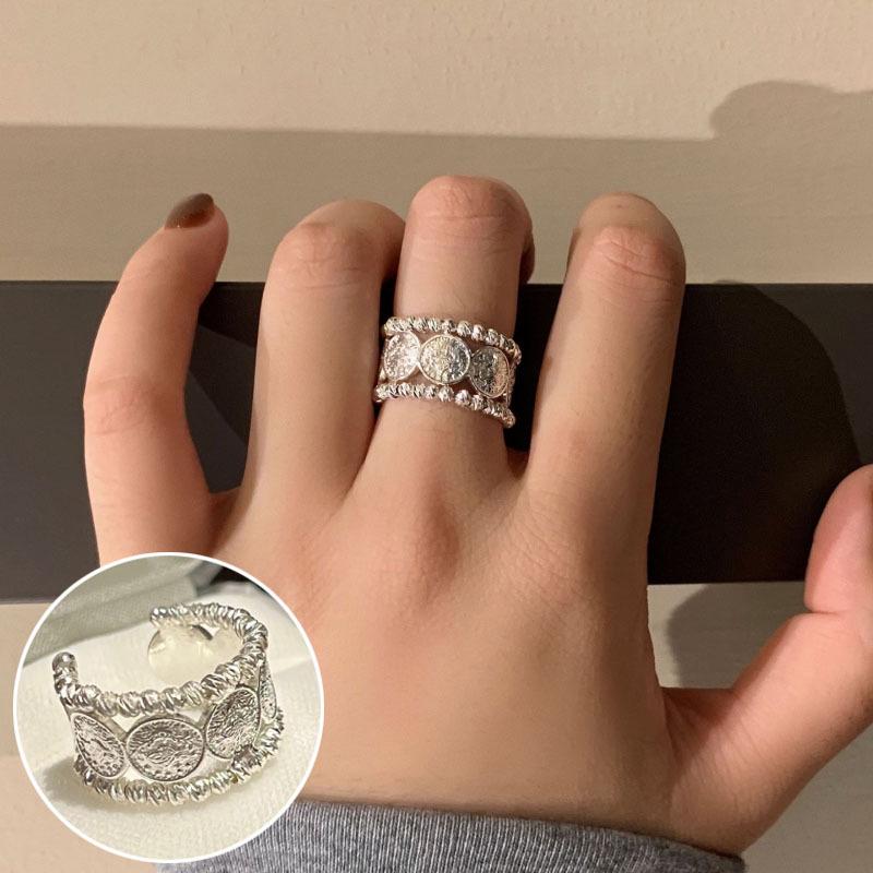 Korean Style S925 Silver-Plated Water Drop Crossover Open Ring – Women's Retro Fashion for Index Finger