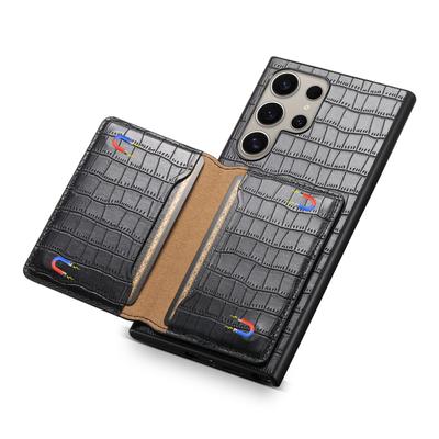 For Samsung Galaxy S25 Ultra Case Card Holder Kickstand Crocodile Texture Leather Back Phone Cover