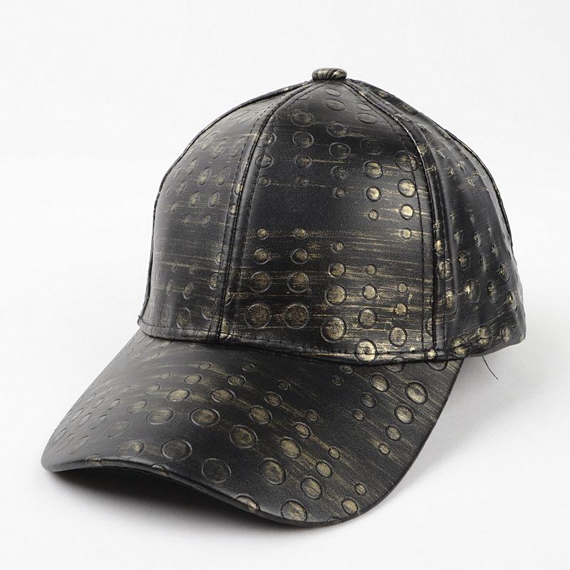 

Cool Mens PU Leather Baseball Cap Outdoor Fashion Hip Hop Skull Peaked Hat Women Retro Gorras Hombre Chapeau Femme Hats Adult size(55-60cm)