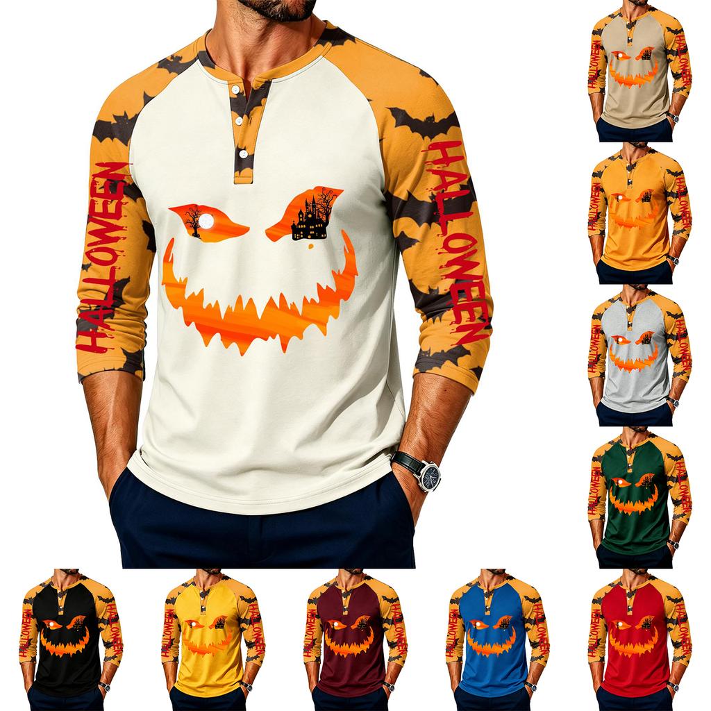 Men's Long Sleeve Shirt with Halloween Print Pattern for Casual Wear