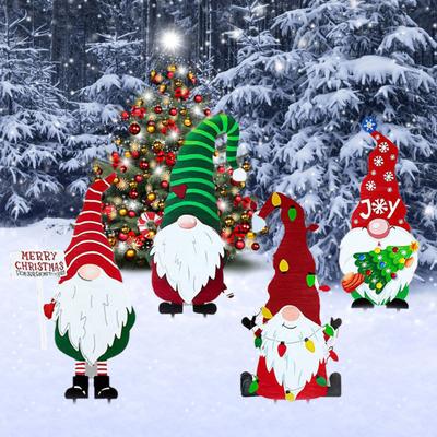 Christmas Decorative Gnomes Stakes Cute Garden Metal Gnome Yard Art Sign Insert