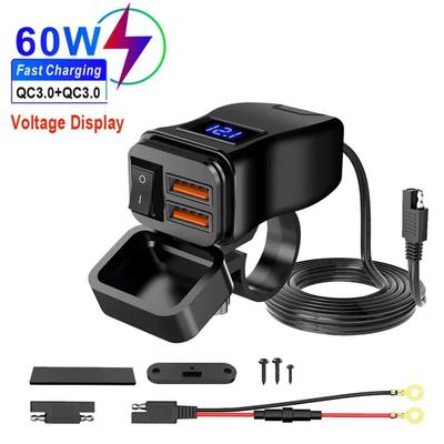 Motorrad Voltmeter USB Ladegerät QC3.0 Wasserdichter Batteriemonitor mit Dual-Port Schnellladung für alle Motorräder
