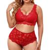 New Plus Size Sexy Lace Camisole and Shorts See-through Set