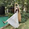 Holiday wind fringe splicing suspender dress women's spring new design feeling waist gentle first love long dress
