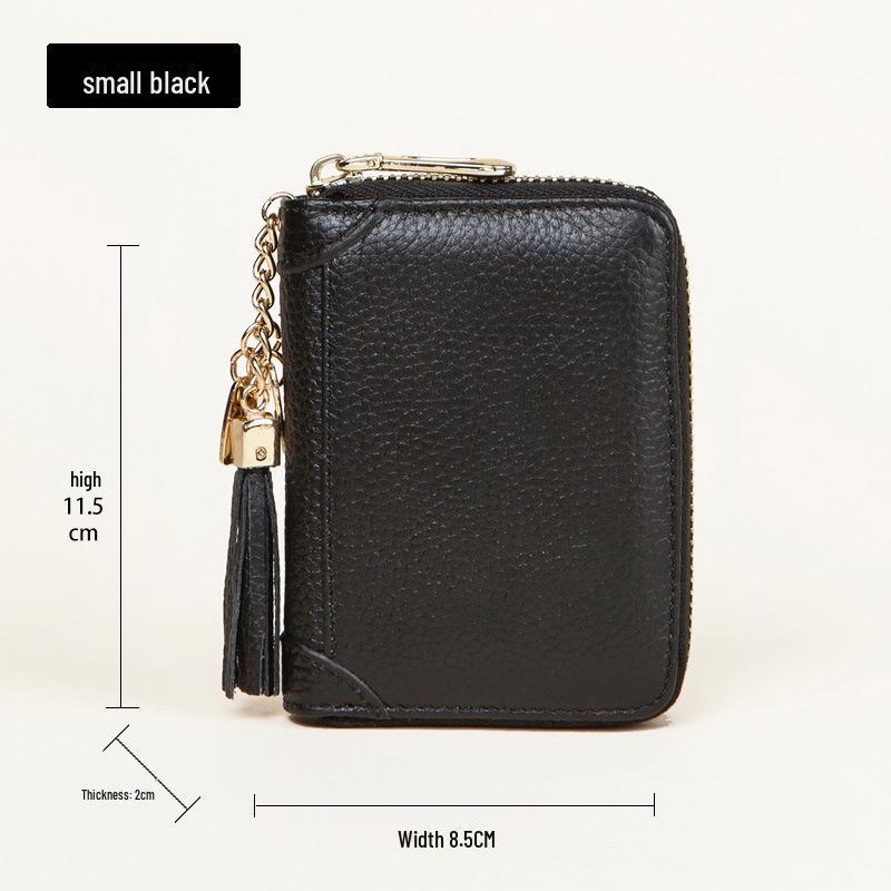 Women's RFID-Blocking Cowhide Card Holder with Zipper and Anti-Demagnetization for Credit Cards and Driver's License