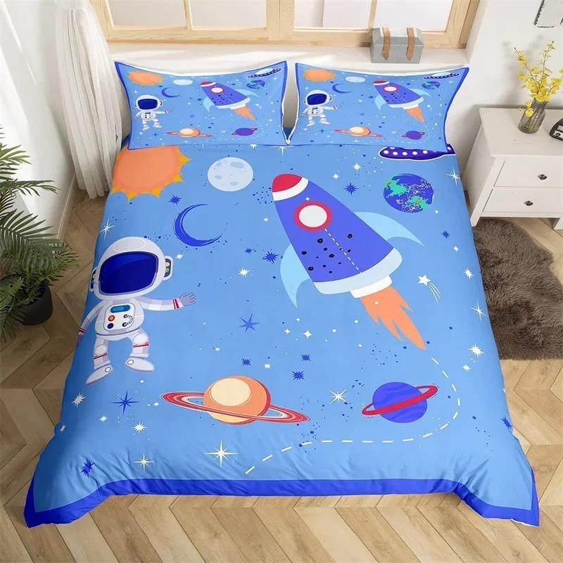 Astronaut Duvet Cover Set, Space Bedding Set for Kids Boys, Sky Galaxy Themed Comforter Cover, QueenKingTwin Size Quilt Cover