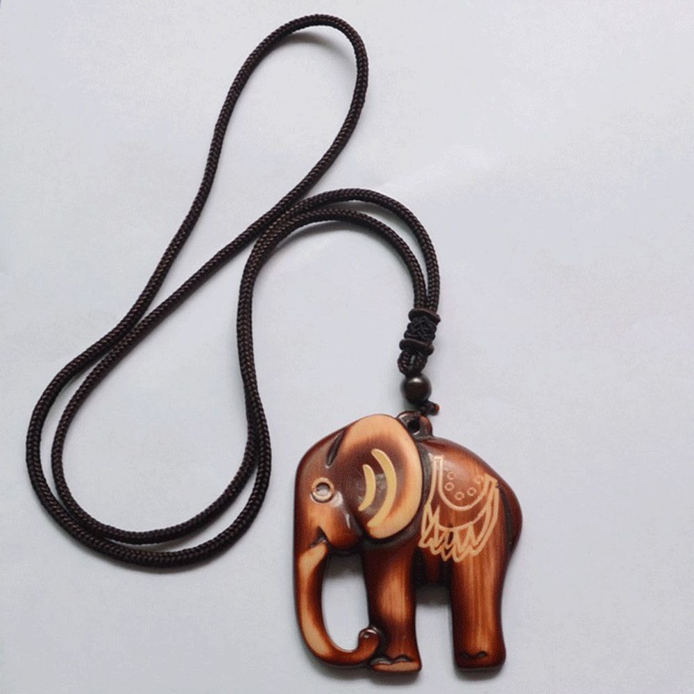 Women Ethnic Wooden Elephant Beach Jewelry Pendant Necklace Clothes Accessories Sweater Chain
