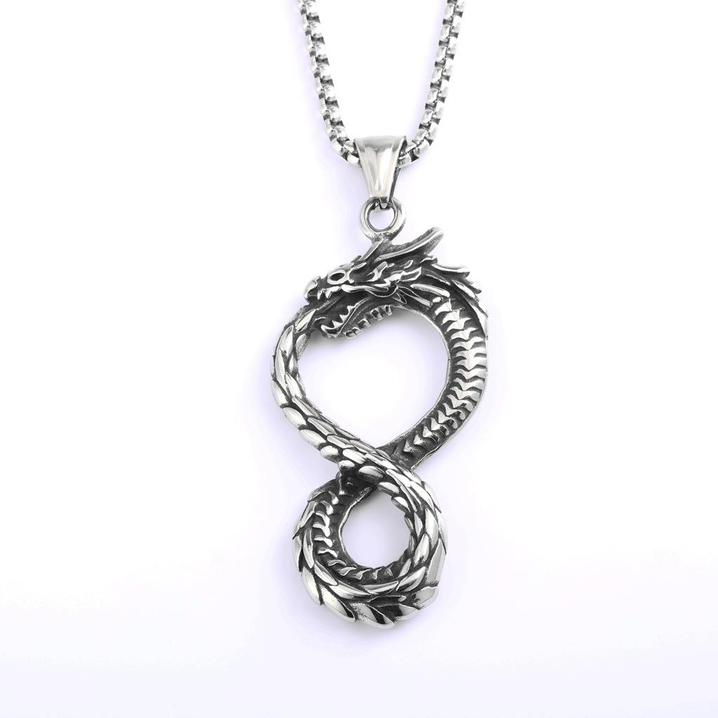 Vintage Stainless Steel 3D Dragon Pendant Necklace Unisex Design