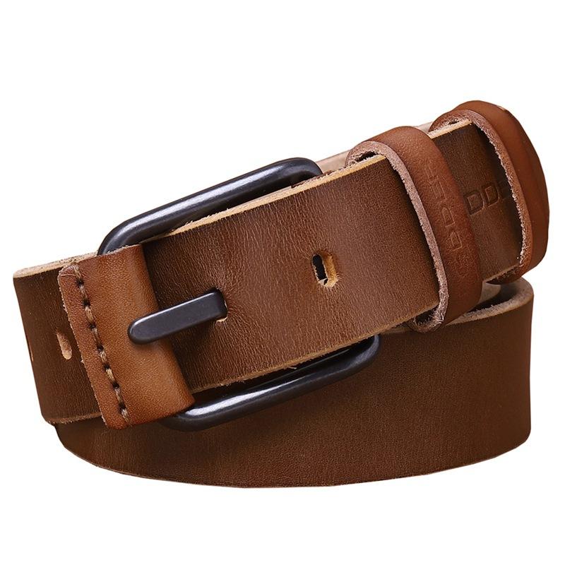 First Layer Cowhide Retro Trendy Men's Leather Belt, Genuine Leather Needle Buckle Youth Casual Jeans Belt
