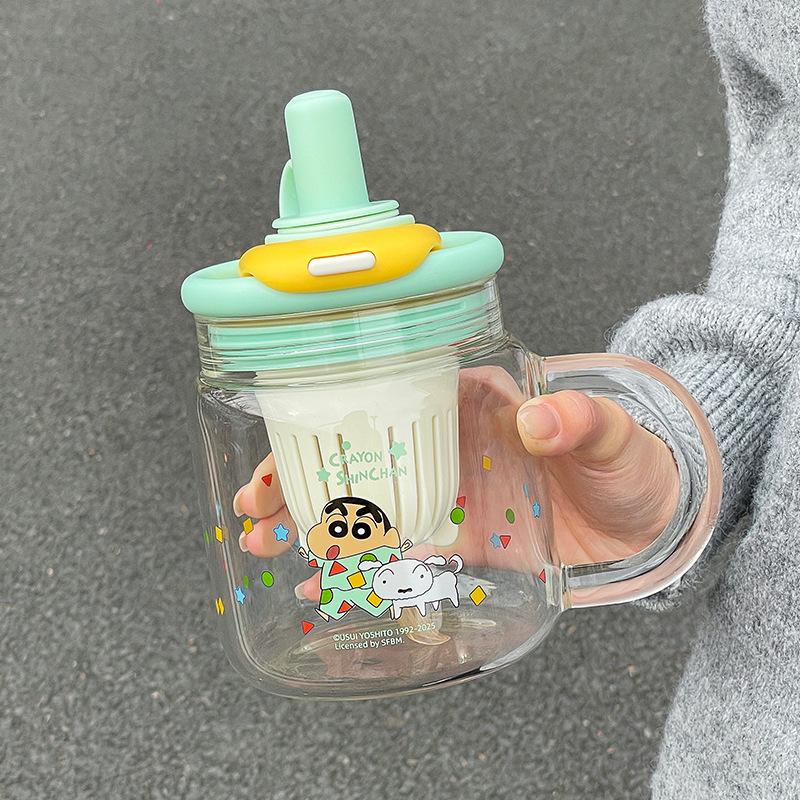 Glass female high-value with straw large-capacity student tea separation tea cup cute