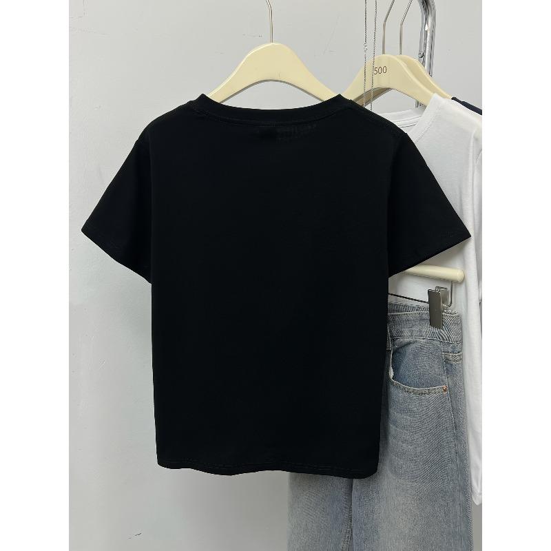 A New Summer Short-Sleeve T-Shirt Designed for Women, Featuring a Trendy Small Dog Print, Perfect for a Stylish Look with a Round Neck