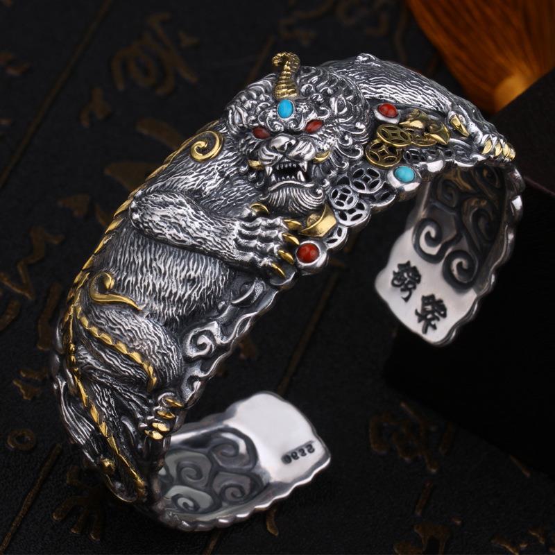 Bracelet Pixiu Wide Edition Exquisite Carving Wealthy and Open Mouth Trendy Male Dominance Bracelet