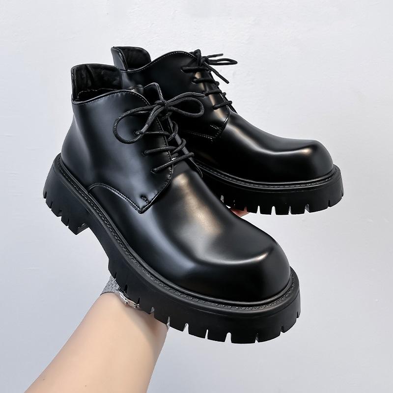Men's Casual Party Banquet Dress Platform Boots Black Trendy Natural Leather Shoes Cowboy Ankle Boot Handsome Short Botas Hombre