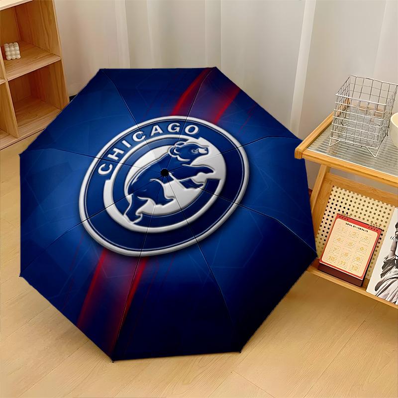 Chicago Cubs Print Auto 8?Ribs Folding Umbrella Wind Resistant Lightweight Automatic Umbrella For Daily Travel