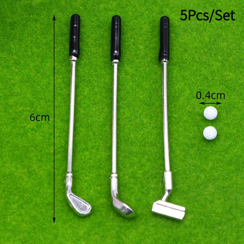 5Pcs/Set Miniature Golf Clubs Small Golf Kit Dollhouse Mini Decorative Golf Club Model Toy Scene Prop Diy Accessories.