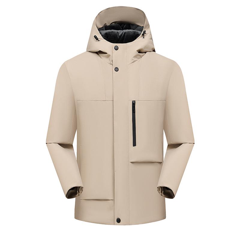 Men's Waterproof Windproof Ski Jacket: Thick Velvet Hooded, Plus Size for Autumn/Winter Mountaineering.