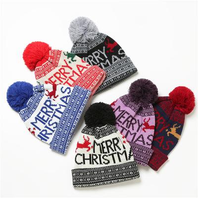 2024 Autumn And Winter New Christmas Hat With Cute Deer Letters, Furry Ball Knit Warm Hat Decoration