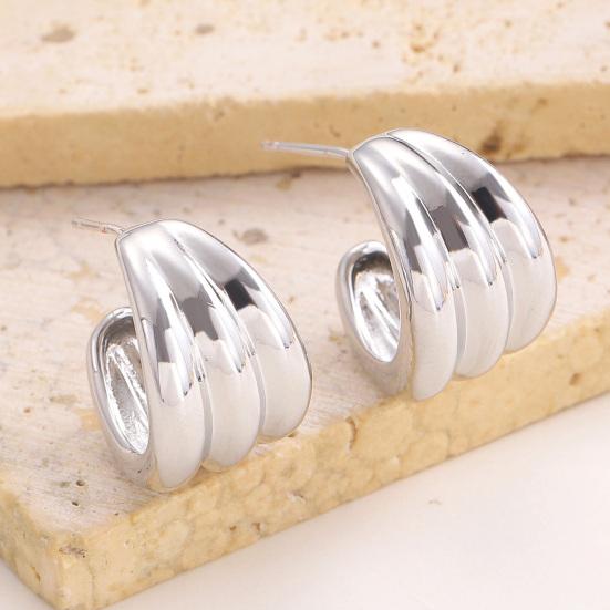 Plated Hoop Earrings for Women Triple Hoop Illusion Stud Earrings C-Shaped Multi-Layered Earrings for Wedding Prom Events