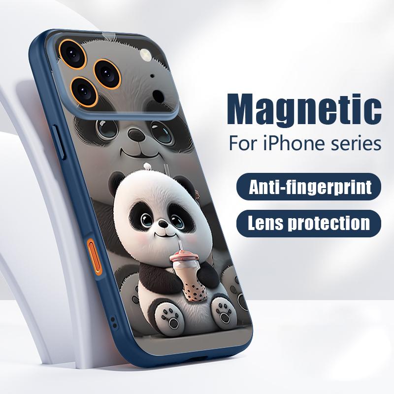 Milk Tea-drinking Panda Case For iPhone 17 Pro Max Magnetic For Magsafe Skin Feeling Cover For iPhone 16 15 14 13 Pro Max
