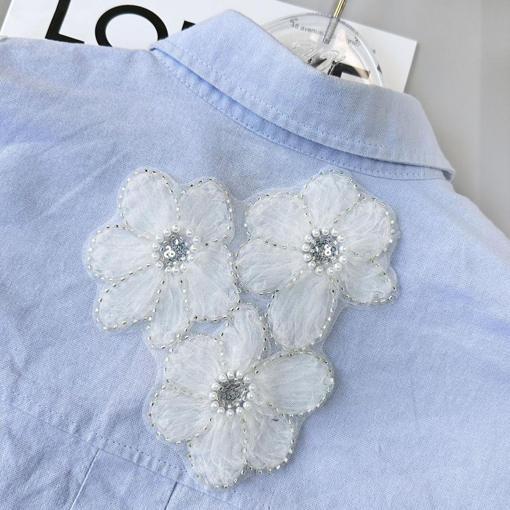 White Handmade Mesh Embroidery Flower Accessories Shirt Sweater Skirt Wedding Dress Diy Cloth Sticker Decoration