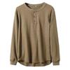 Men Women Long Sleeve Pullover T Shirt Waffle Knit Henley Neck