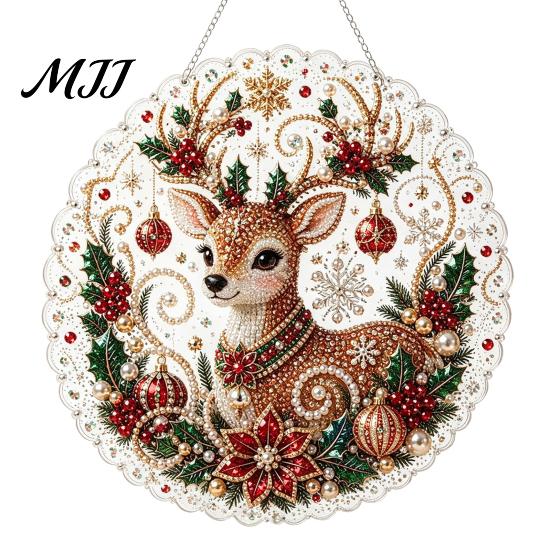 Unique Christmas Craft Gifts DIY Sun Catcher Kit, Faux Pearl Art Hanging Ornament, Santa Claus Artistic Projects for Beginners Xmas Tree Kit