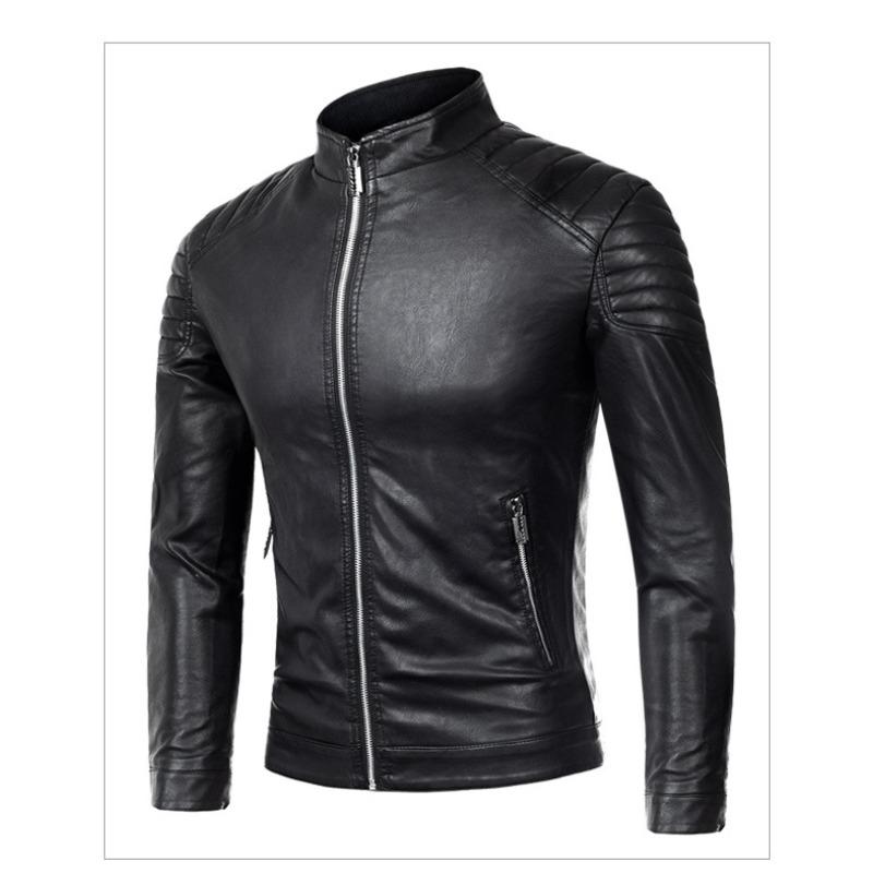 

Весенне-осенняя кожаная куртка с воротником-стойкой, мужская, корейский стиль, тонкая, модная, брендовая, кожаная куртка с лацканами, супер красивая, мотоциклетная куртка 5XL