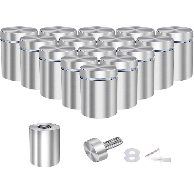 Osring 1 x 1 Inch Sign Standoffs Mounting Hardware 16 Pack, Wall Screw Standoff Holder Stainless Steel Advertising Nails for Displaying Acrylic Board