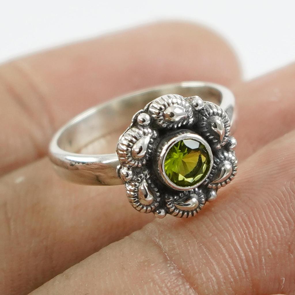Natural Peridot Ring, 925 Sterling Silver Designer Dainty Ring, Round Peridot Ring, August Birthstone Ring, Birthday Gift