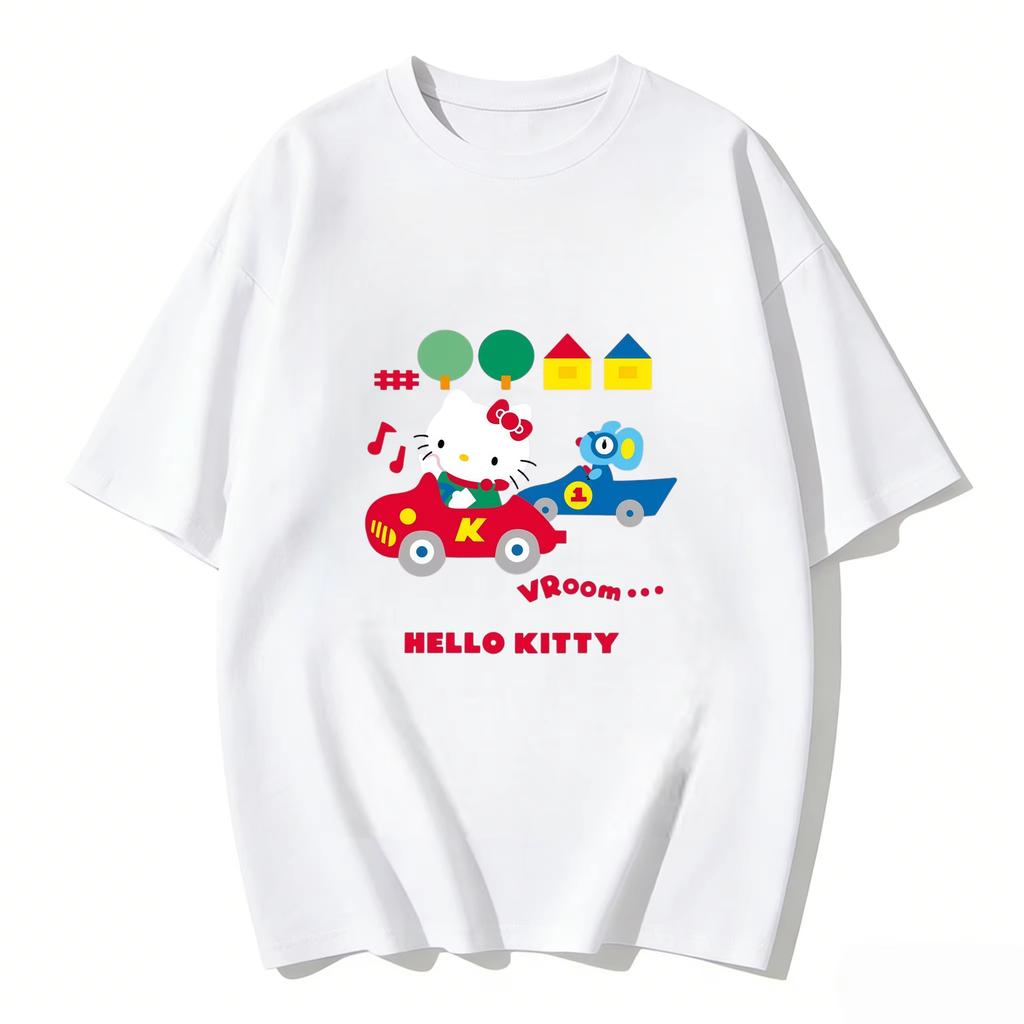 2026 Summer Hello Kitty Cartoon Printed Short Sleeve Pure Womens Comfortable summer loosefitting Womens clothing