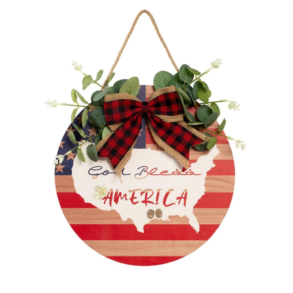 Wooden 4th of July Door Hanger with Vintage Truck and Star Design Rustic Americana Home Decoration Hanging Sign for Front Door Wall