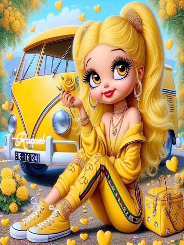 DIY Diamond Painting Kit Cute Little Girl VW Bus Car Landscape Flowers Full Square&Round Diamond Mosaic Embroidery Cross Stitch